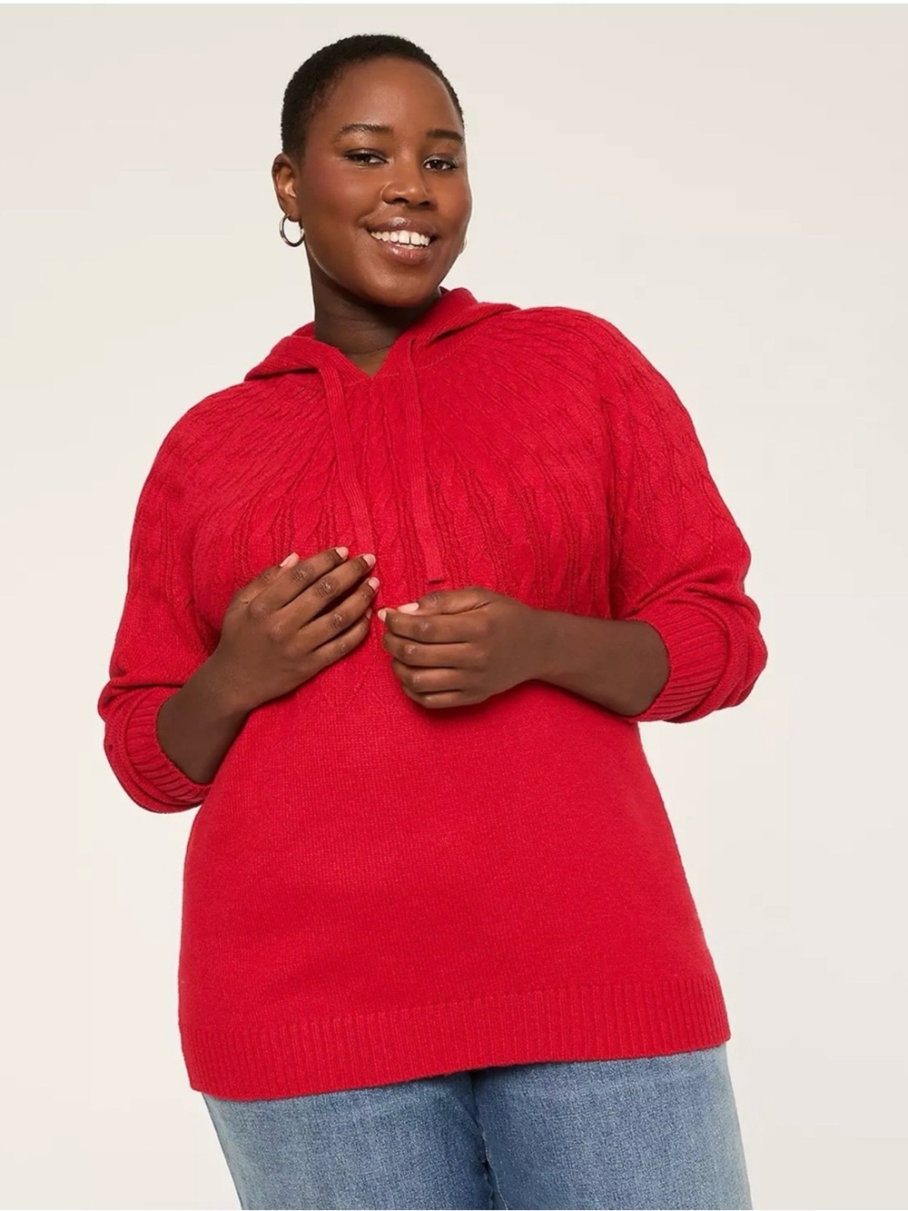 Lane Bryant Red Cable-Knit Hooded Sweater